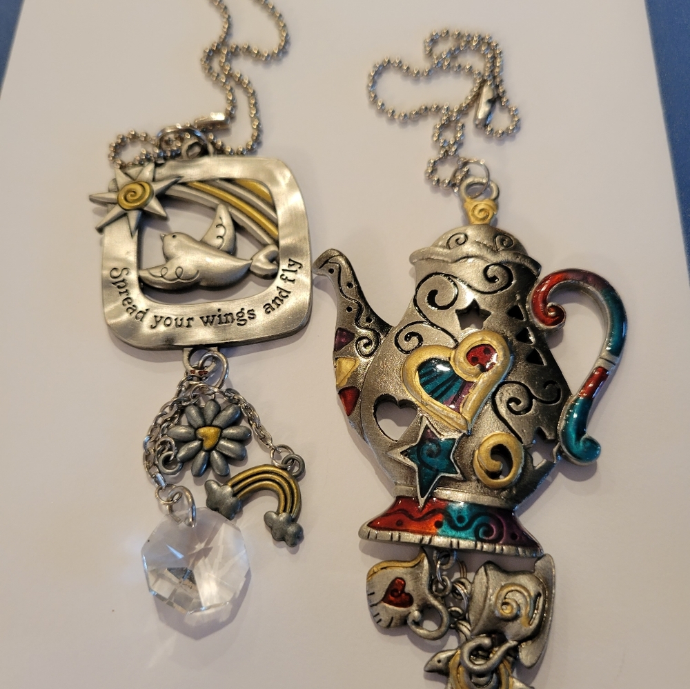2 Decorative Charms ~ Bird & Teapot Motifs ~ For Fan Key Chain Bag - FINAL PRICE